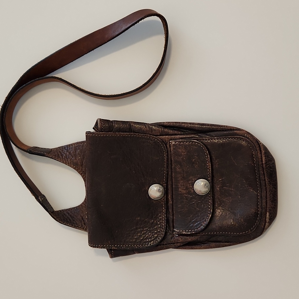 Leather Indian Head Nickle Button Shoulder Bag